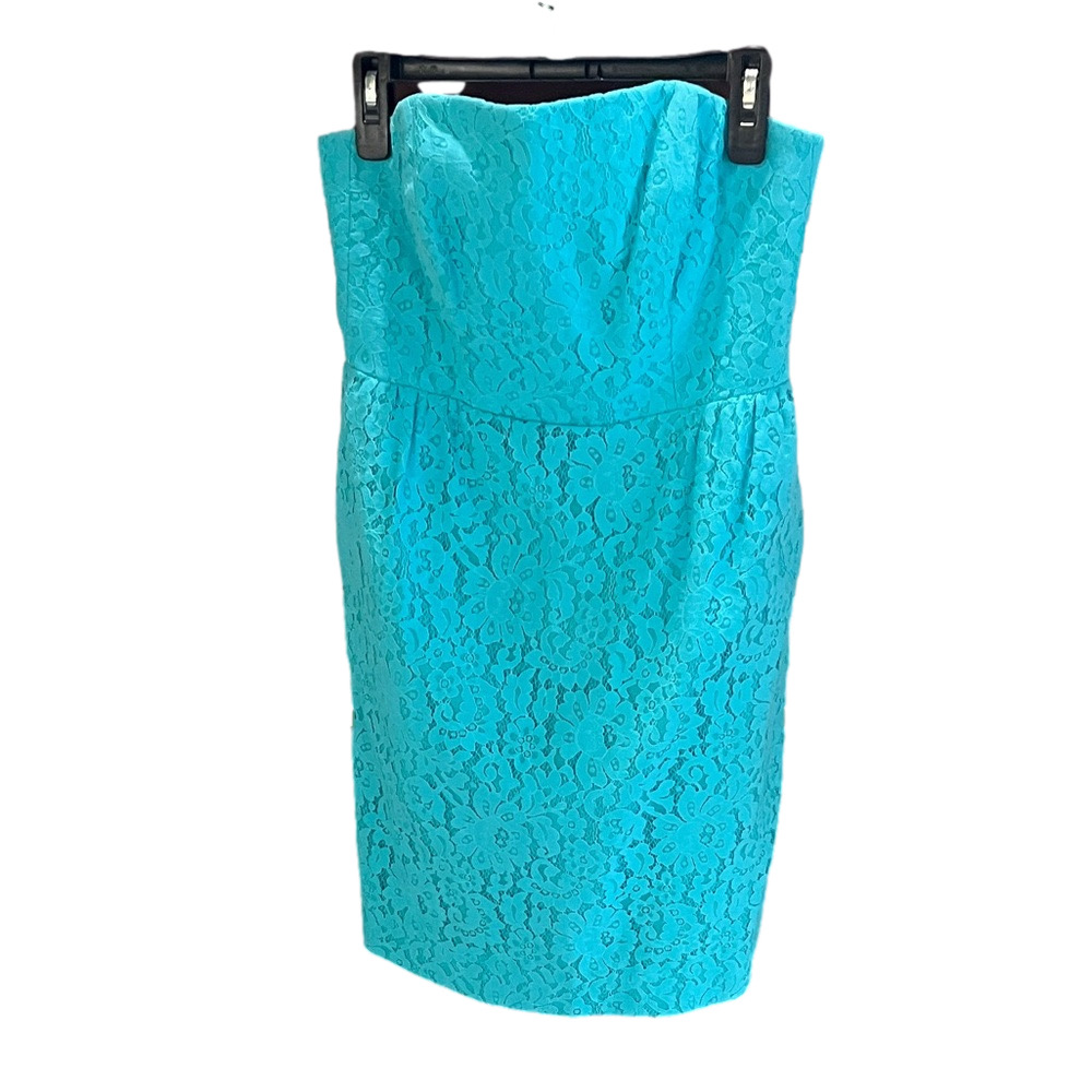 Annie Griffin Strapless Lace Overlay Strapless Dress with pockets in Turquoise